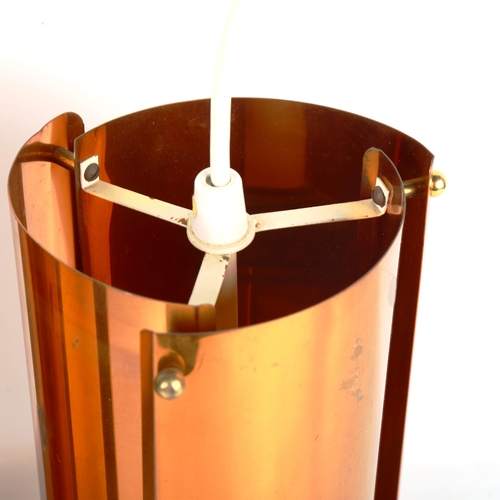 1846 - A pair of mid-century cylinder copper lamp shades with brass detail, height 29cm