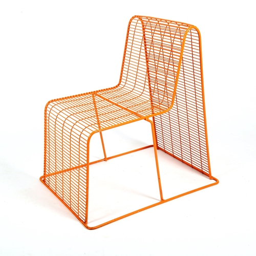 1853 - SHIN and TOMOKO AZUMI, an orange, plastic coated, wire frame chair ca 1998, from a very limited prod... 