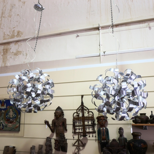 1860 - A pair of modern DAR, German, aluminium pendant light fittings, maximum drop approx 140cm