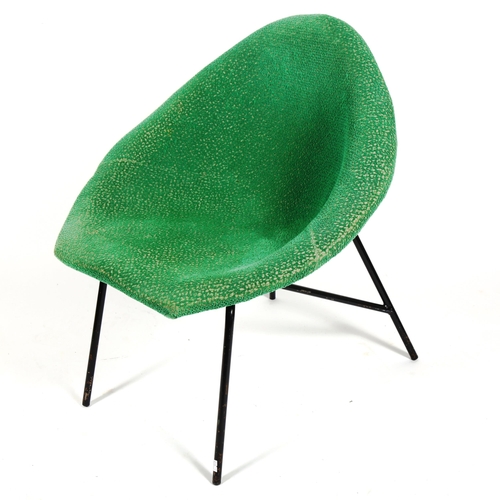 1864 - A mid-century lounge chair with fibreglass base green fabric cover and steel base, height 74cm