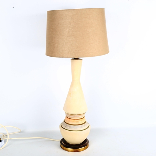 1875 - A mid-century Italian ceramic table lamp, with banded decoration, overall height 67cm