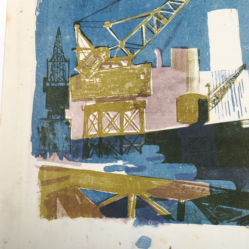 1878 - BARRY JONES, a lithograph print of a dockyard scene, signed and dated 1962, unframed, 50cm x 38cm