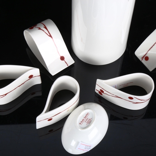 1889 - BODO SPERLEIN, London, a Red Berry bone china vase, 6 napkin rings and trinket dish, vase height 26c... 