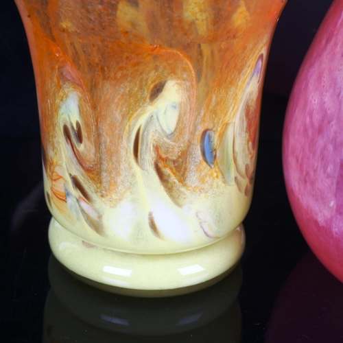 1893 - A mid-century Scottish glass vase of waisted form with swirling yellow and orange mottled internal d... 