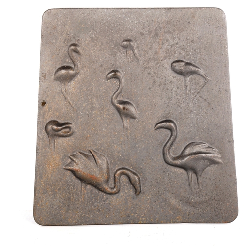 1895 - A mid-century cast iron wall plaque with stylised flamingo design, impressed A mark to reverse, heig... 