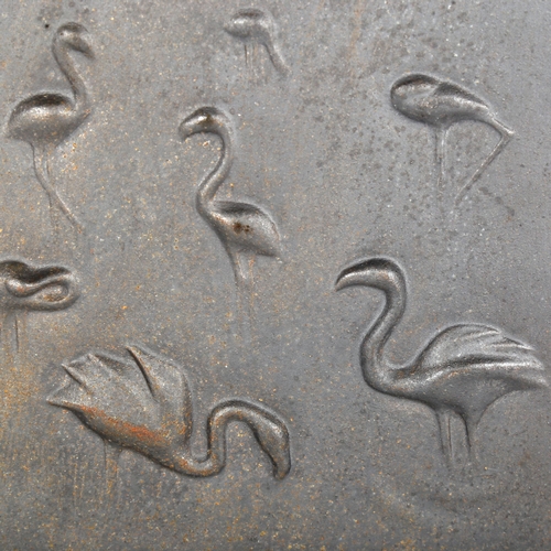 1895 - A mid-century cast iron wall plaque with stylised flamingo design, impressed A mark to reverse, heig... 