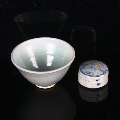 1911 - JANE HAMLYN studio pottery porcelain bowl and pin dish, impressed makers marks, tallest 7cm