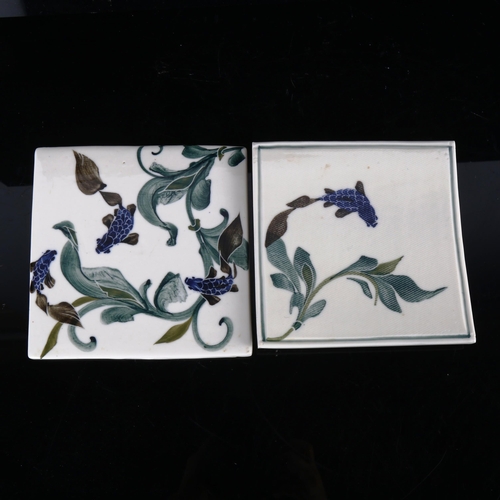 1914 - JONATHAN CHISWELL JONES porcelain studio pottery tile, with painted fish and another similar tile st... 