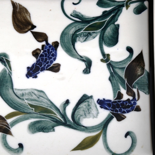 1914 - JONATHAN CHISWELL JONES porcelain studio pottery tile, with painted fish and another similar tile st... 