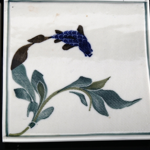 1914 - JONATHAN CHISWELL JONES porcelain studio pottery tile, with painted fish and another similar tile st... 