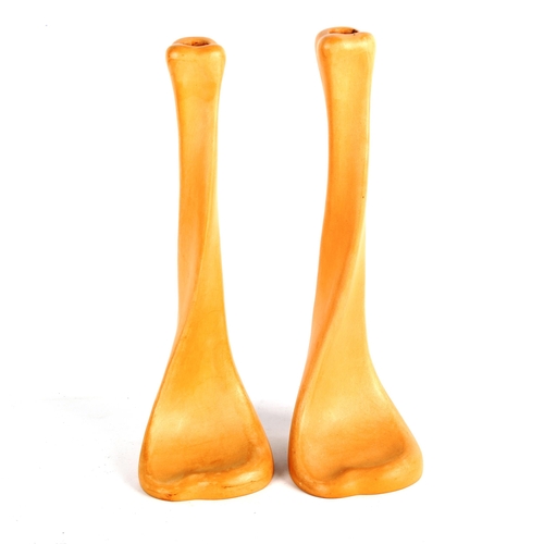 1925 - ELSA PERETTI for Tiffany & Co, a pair of organic terracotta bone candlesticks, ca 1980 with impresse... 