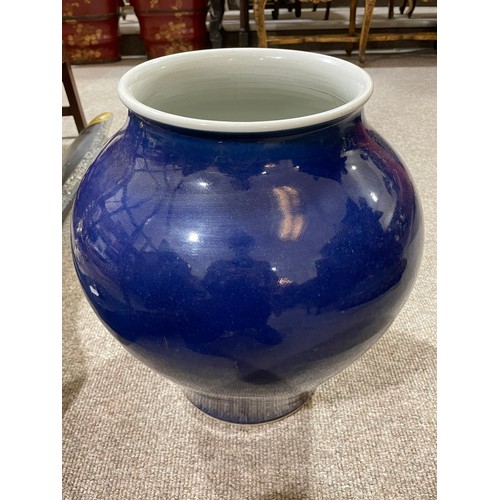 1131 - A large Chinese dark blue glaze porcelain jar, painted mark under base, height 42cm, rim diameter 23... 