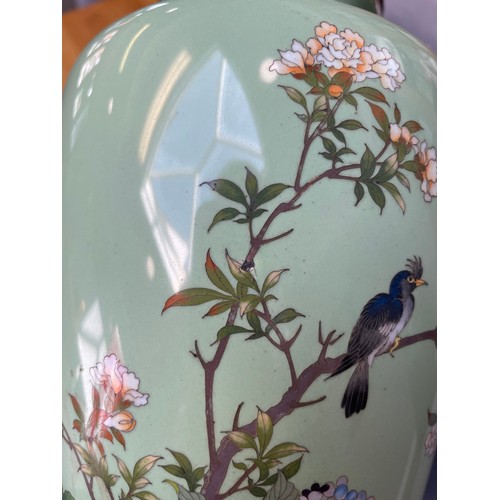 1214 - A Japanese cloisonne enamel on silver vase, by J Ando of Tokyo, with detailed bird and blossom tree ... 