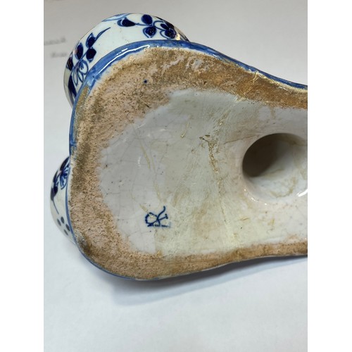 1237 - DRESDEN - blue and white glaze ceramic cat design cruet stand, length 8cm