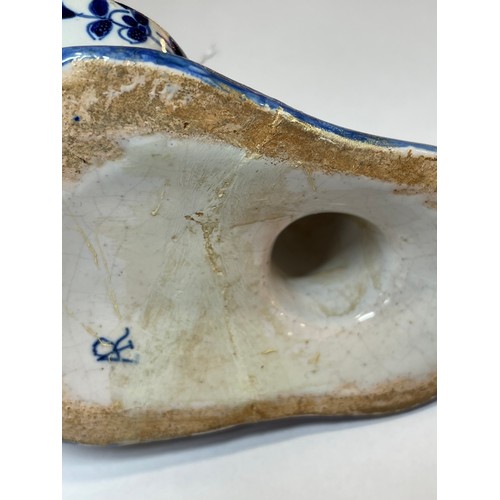 1237 - DRESDEN - blue and white glaze ceramic cat design cruet stand, length 8cm