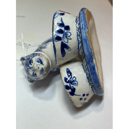 1237 - DRESDEN - blue and white glaze ceramic cat design cruet stand, length 8cm