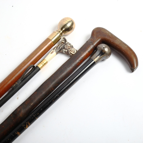 116 - A group of walking sticks and canes, including silver-topped example (4)