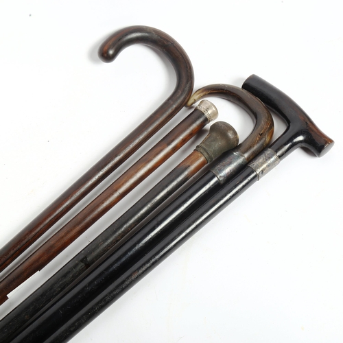 118 - 5 Vintage walking sticks and cans, including rosewood and silver collars