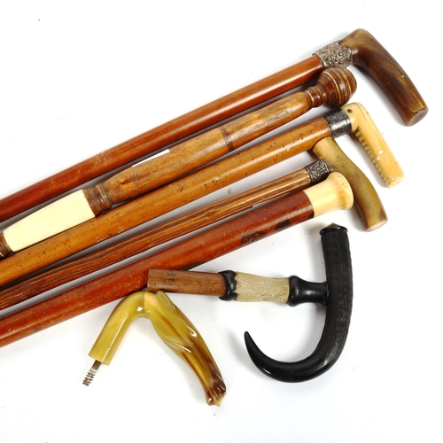 119 - 5 Vintage walking sticks, including ivory and staghorn with silver collars, and 3 knops