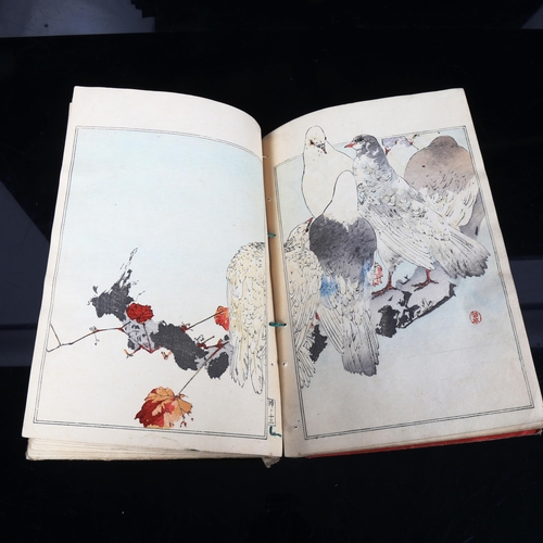 136 - Watanabe Shotei Japanese woodblock printed book, bird and flower illustrations with text