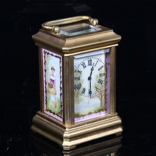 140 - A reproduction miniature brass-cased carriage clock, height 7cm