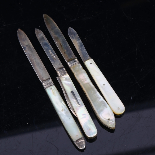 146 - 4 mother-of-pearl handled fruit knives, including 3 with silver blades (4)