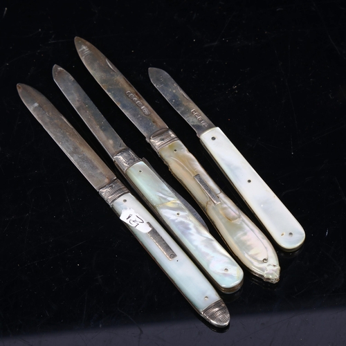 146 - 4 mother-of-pearl handled fruit knives, including 3 with silver blades (4)