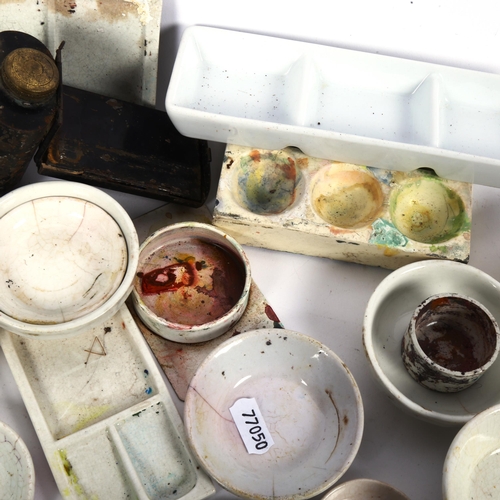 150 - Various Vintage artist's ceramic paint pallets, and a tin travelling artist's pallet, by George Rown... 