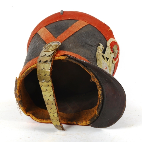 165 - An Antique French bell-topped shako hat, 36th Regiment, circa 1830 - 1840, height 23cm