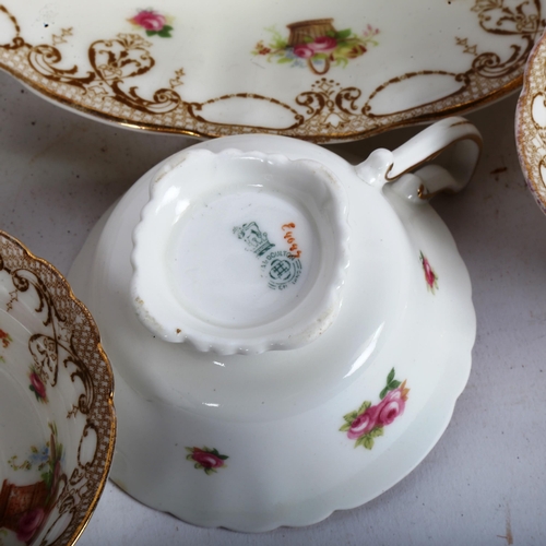 196 - A Royal Doulton Flower Basket tea and cake service for 12 people, E4047, cake plate diameter 23cm