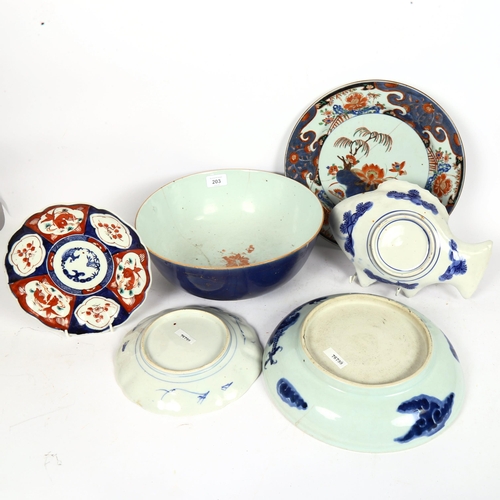 203 - Various Oriental ceramics, including Chinese blue glaze bowl, 'Dragon' dish etc, largest diameter 31... 