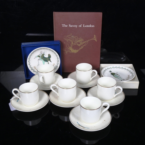 226 - A Wedgwood Savoy Hotel coffee set for 6 people, and 2 Royal Doulton Savoy Christmas dishes