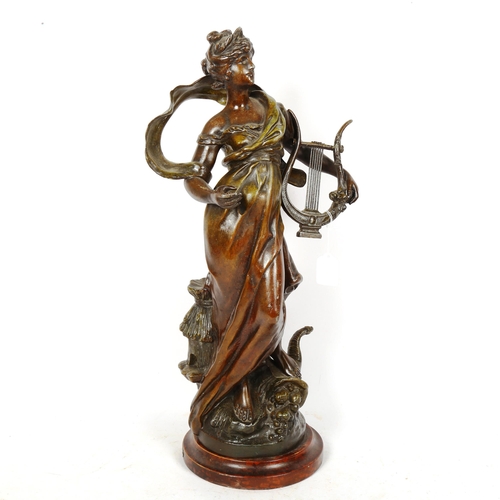 227 - After Louis Moreau, Art Nouveau patinated spelter sculpture, Terpsichore, signed, height 61cm