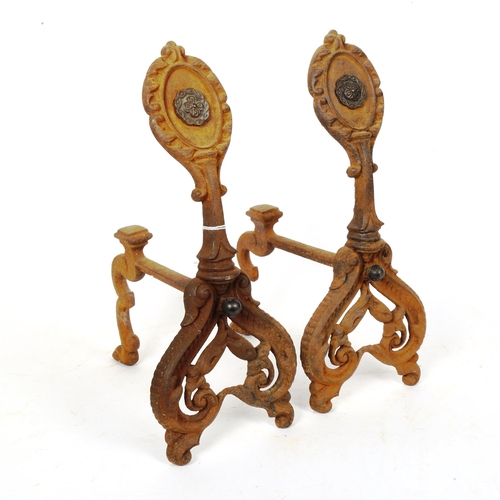 229 - A pair of cast-iron Celtic design andirons, height 36cm