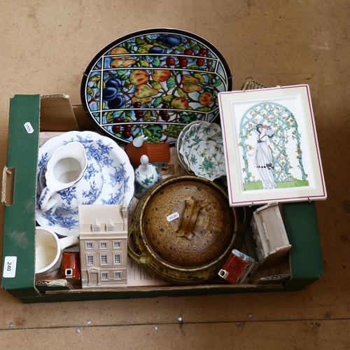 240 - Various ceramics, including pottery tureen and cover, Mason's Art Nouveau wall plate etc (boxful)