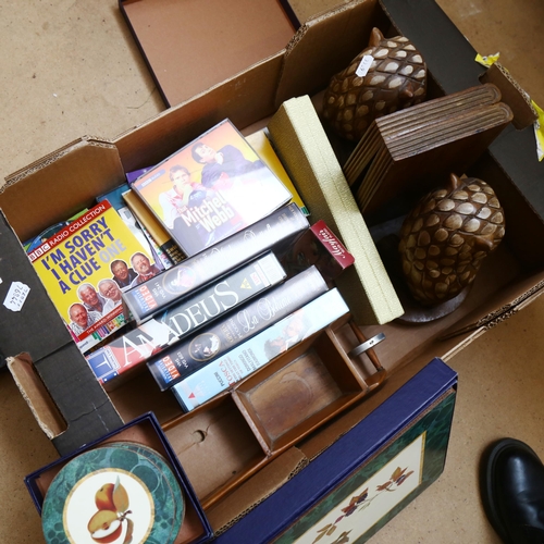 241 - Various collectables, including owl book ends, place mats etc (boxful)