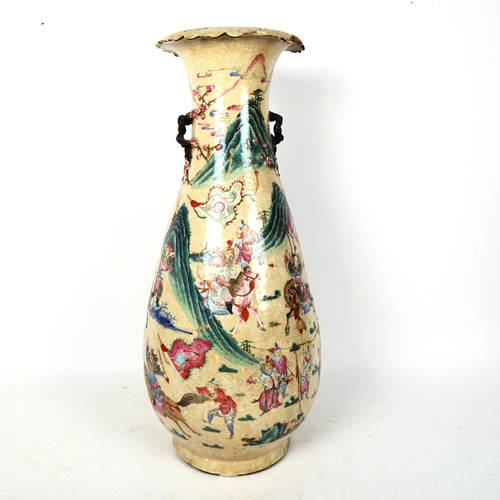 245 - A large Chinese crackle glaze pottery vase, height 62cm (heavily damaged)