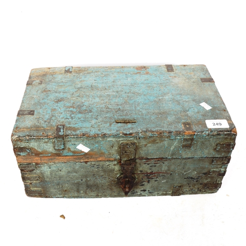 249 - A brass-bound painted and stained oak casket chest, width 38cm