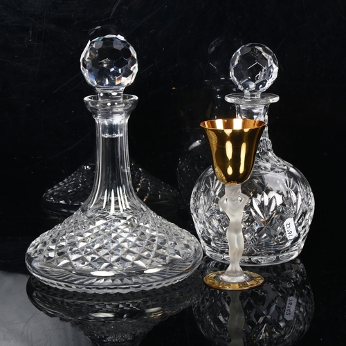 251 - A Royal Doulton crystal glass decanter and stopper, a glass ship's decanter, and a Bayel crystal win... 