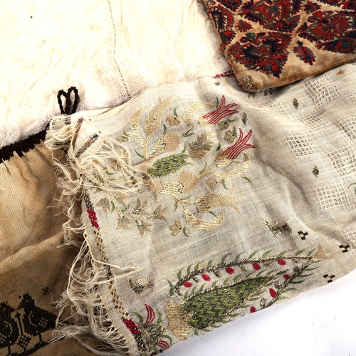 256 - A Vintage hand embroidered bag, embroidered silk scarf etc (4)