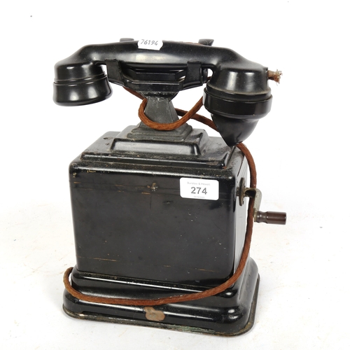 274 - A Vintage Siemens black Bakelite wind-up telephone, patent 328926, height 30cm