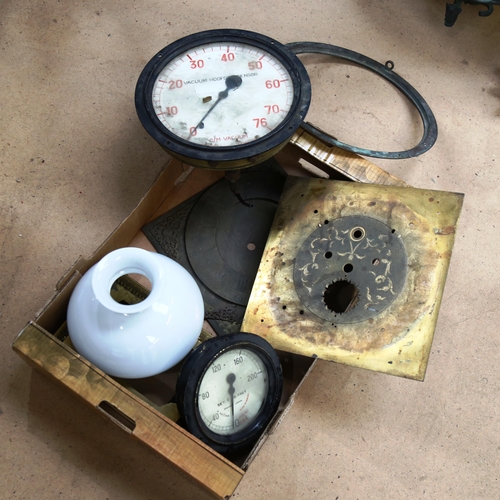 287 - A large vacuum Hoofdcondensor by Dewrance, brass longcase clock dial, mantel clock base etc