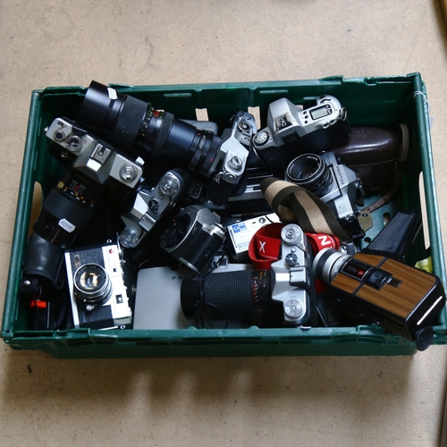 292 - Various Vintage cameras and accessories, including Praktica, Canon, Olympus etc (boxful)