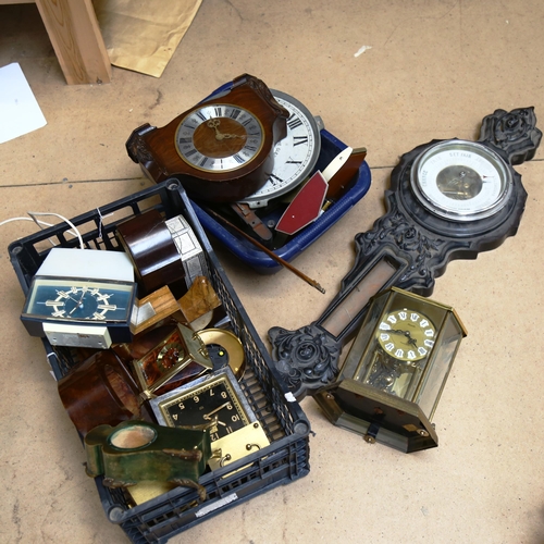 297 - Vintage clocks, cases, barometer etc (2 boxes)