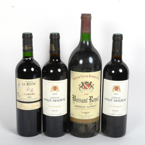 327 - A 1.5 litre bottle of 1991 Versant Royal Bordeaux, and 3 other bottle of red wine (4)