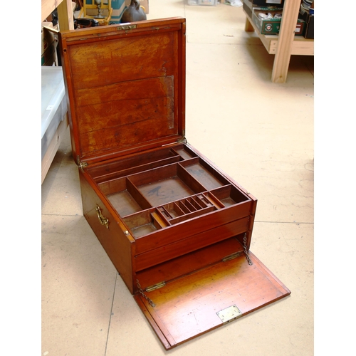 69 - A large mahogany travelling filing box, with internal sliding drawers and brass handles, W49cm, H28c... 