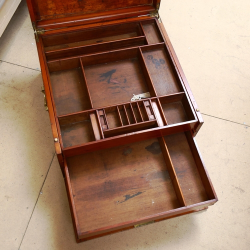 69 - A large mahogany travelling filing box, with internal sliding drawers and brass handles, W49cm, H28c... 