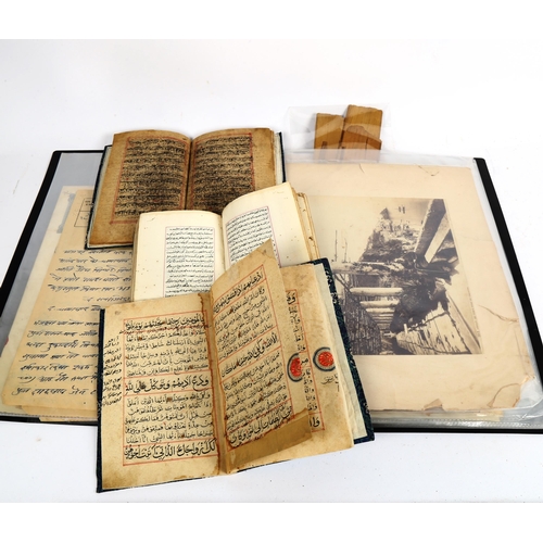 78 - A late 19th/early 20th century Indian letters and stamps, 3 Arabic handwritten script books, palm le... 