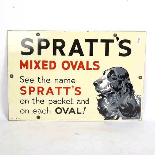 81 - A reproduction Spratt's enamel advertising sign, 30.5cm x 46cm