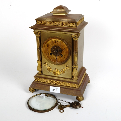 331 - An early 20th century gilt-brass architectural 8-day mantel clock, by Vincenti & Co, case height 31c... 